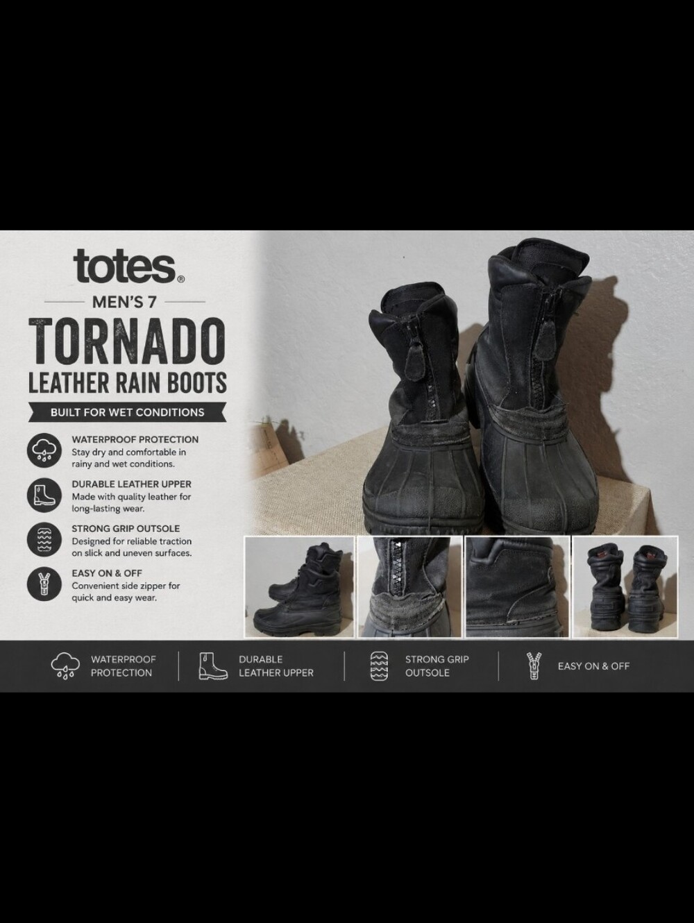TOTES Men's 7 Tornado Leather Rain Boots